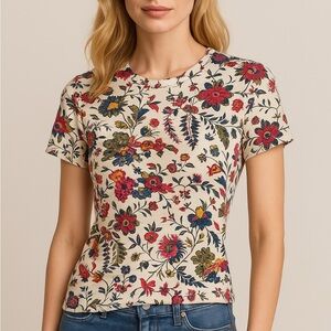 Tory Burch Michaela Floral Print T-Shirt | 100% Pima Cotton | Size Extra Small